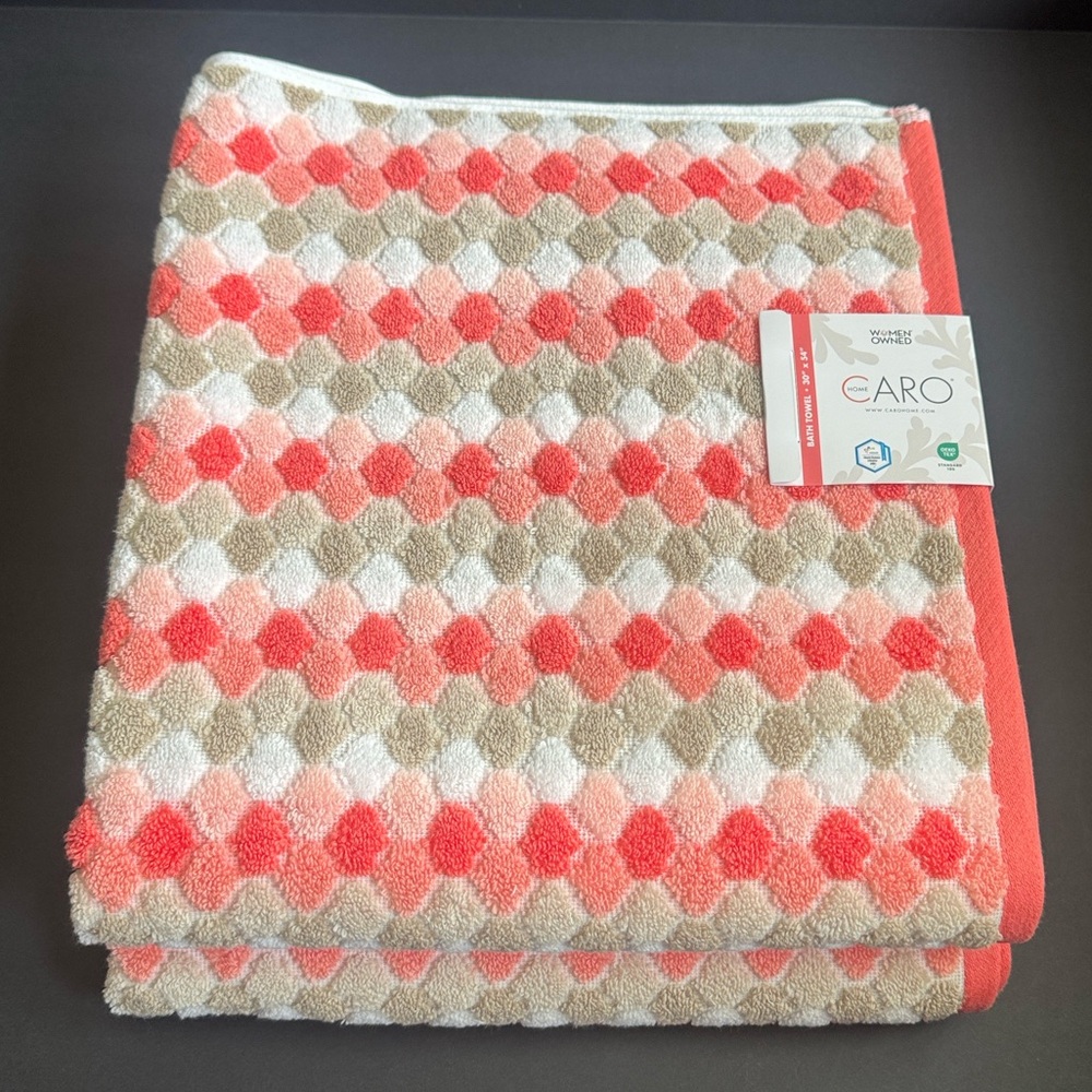 2pc CARO HOME 100% Cotton Geometric Pattern Bath Towel Set - Highly Absorbent